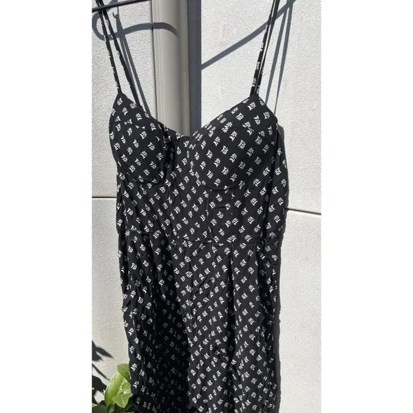 AUW As U Wish Babydoll Smocked Floral Black White Midi Dress Size XL Jumpsuit - Image 3