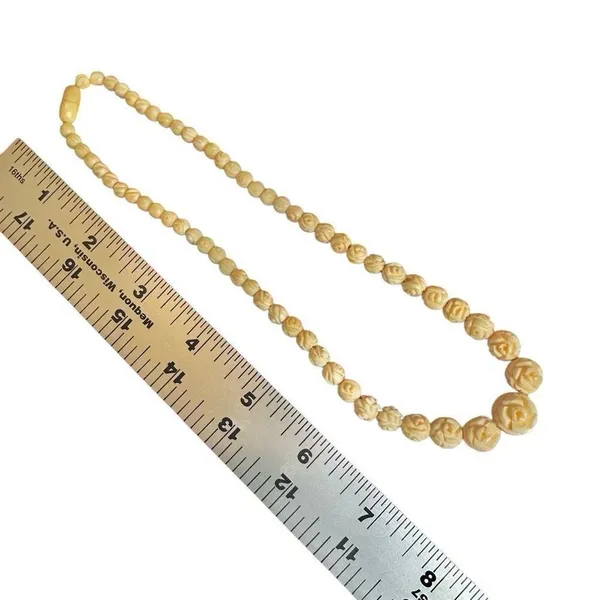 Vintage Hand-Carved Bone Bead Necklace with Floral Detail - Image 8