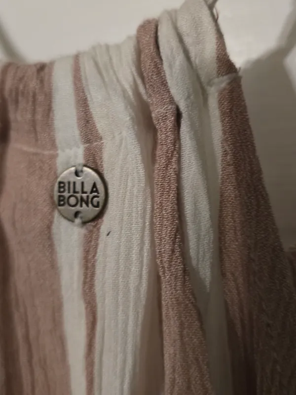Billabong Taupe and White Striped Spaghetti Romper XS - Image 6