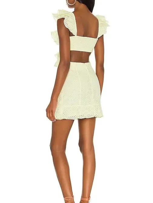 Majorelle Spencer Dress Mini in Lemon Cream Butter Yellow Eyelet Cut Out XL - Image 3