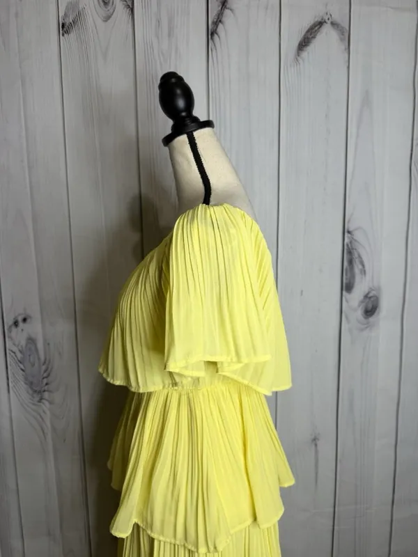 She + Sky Sz M Yellow Lined Chiffon Pleated Tiered Ruffle Midi Dress Sleeveless - Image 10