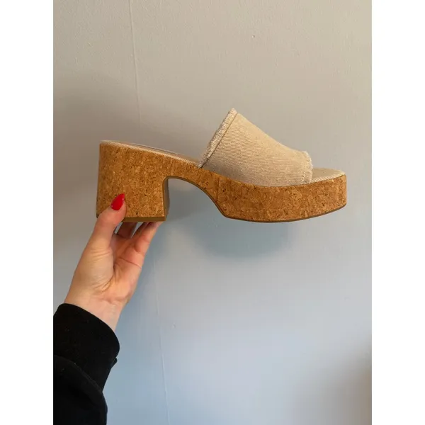 Steve Madden Canary Fabric Platform Sandals Heels Cork size 9.5 - Image 6