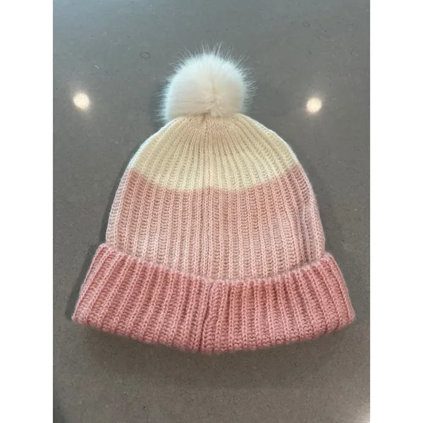Victoria's Secret Pink White Knit Beanie‎ Hat Faux Fur Pom Pom Winter - Image 4