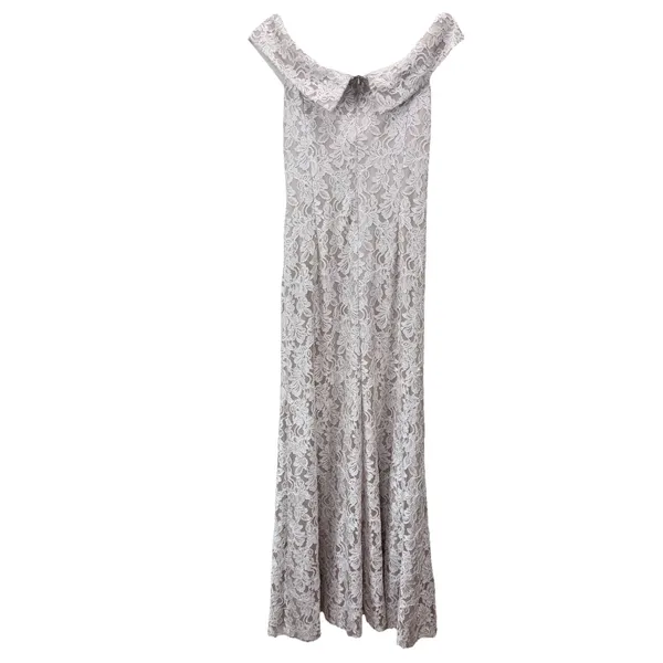Alex Evenings Ivory Beige Glitter Lace Off Shoulder Formal‎ Maxi Dress Size 10 - Image 7