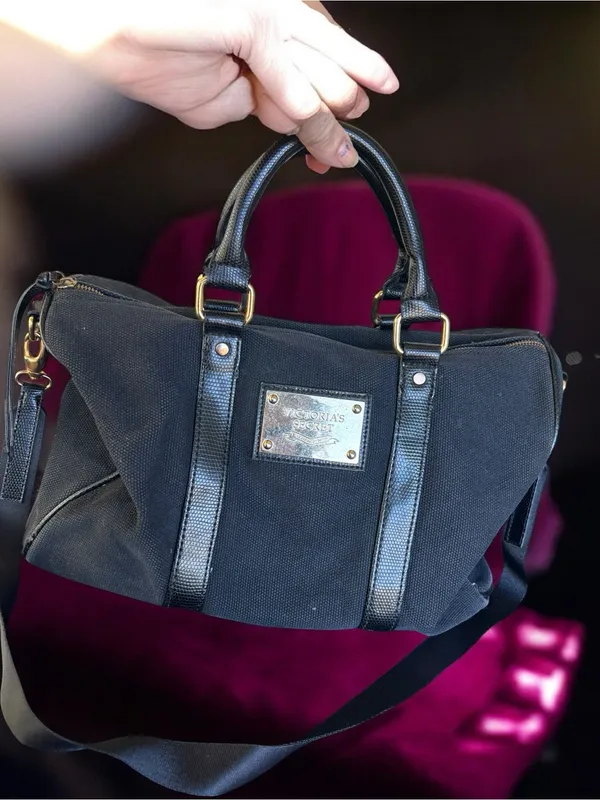 Victoria's Secret Black Canvas Weekend Travel Duffel Bag - Image 5