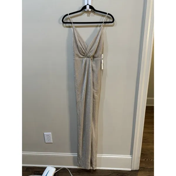 Aiden Maddox V Neck Lured Knit Gown Sparkle Metallic Size 0 Adrianna Papell - Image 3