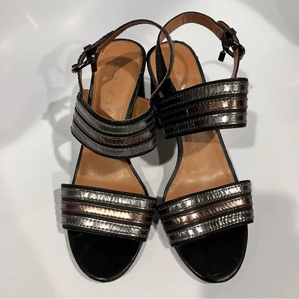 Coach‎ Princeton heeled sandals metallic leather size 7.5 - Image 3