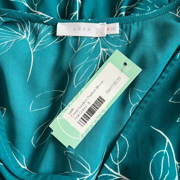 Lush Teal Floral Long Sleeve Peplum V Neck Wrap Blouse - Image 6