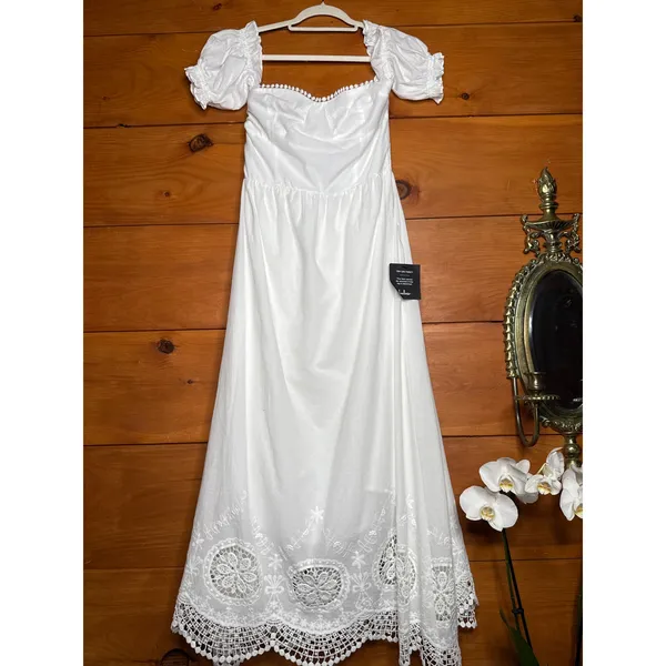 NWT Lulus Sweet Sunlover White Embroidered Off-the-Shoulder Midi Dress Summer M - Image 2