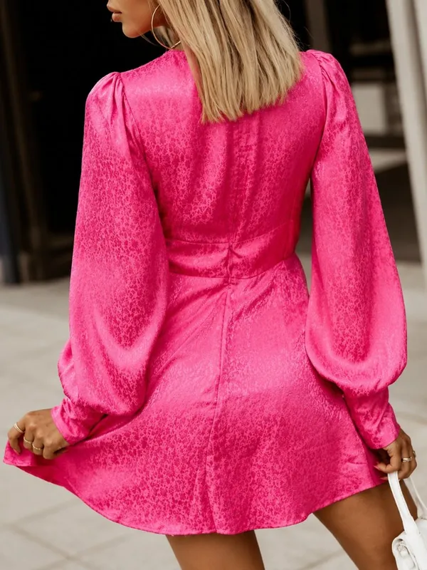 Pink Rose Leopard Cutout Mini Dress Puff Sleeve NWT - Image 3