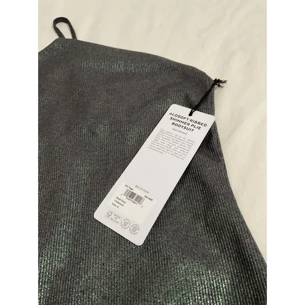 Alo Yoga Alosoft Ribbed Shimmer Bodysuit Dark Grey Iridescent Size S NWT - Image 8