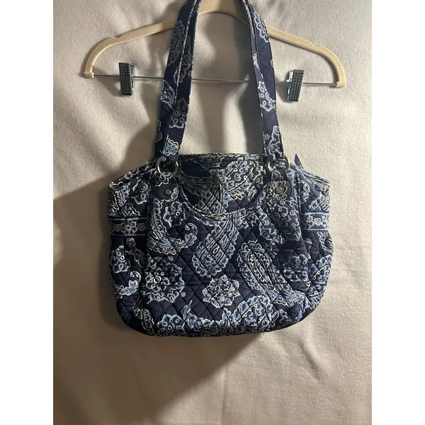Vera Bradley Blue Bayou Paisley Quilted Cotton Shoulder‎ Bag Tote Navy Blue - Image 2