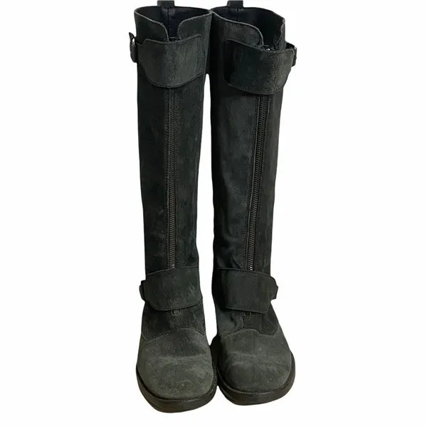 J. CREW Moto Biker Women’s Sz 8 Buckle Motorcycle Black Suede Leather Boots - Image 2