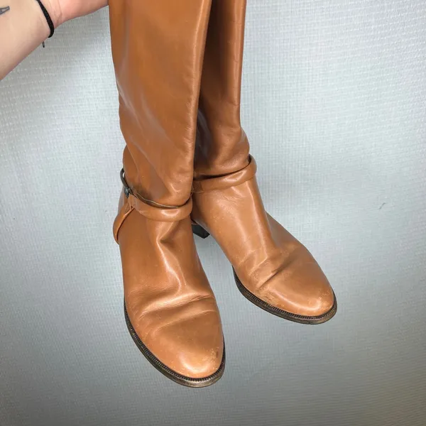 Emme Uno Vero Cuoio Italian Cognac Brown Leather Equestrian Riding Boots Women 8 - Image 2