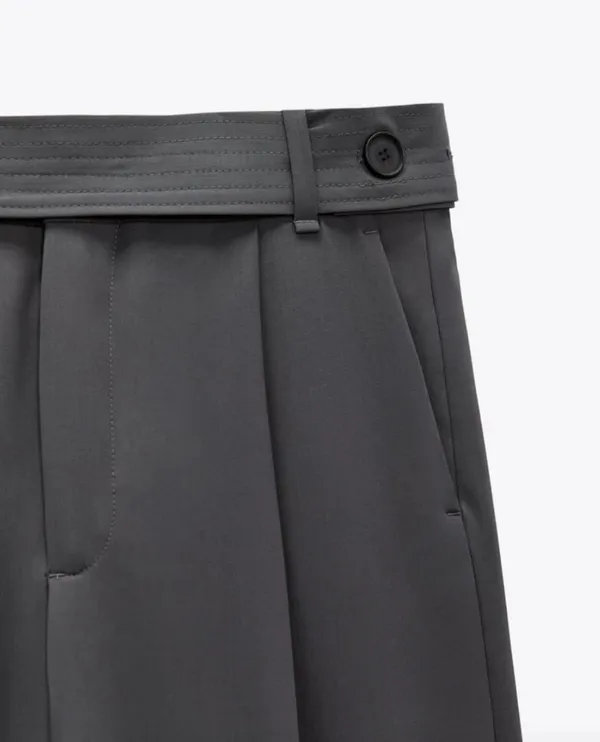 Zara Grey High Waisted Relaxed Trouser Pant with Button Belt - Image 3