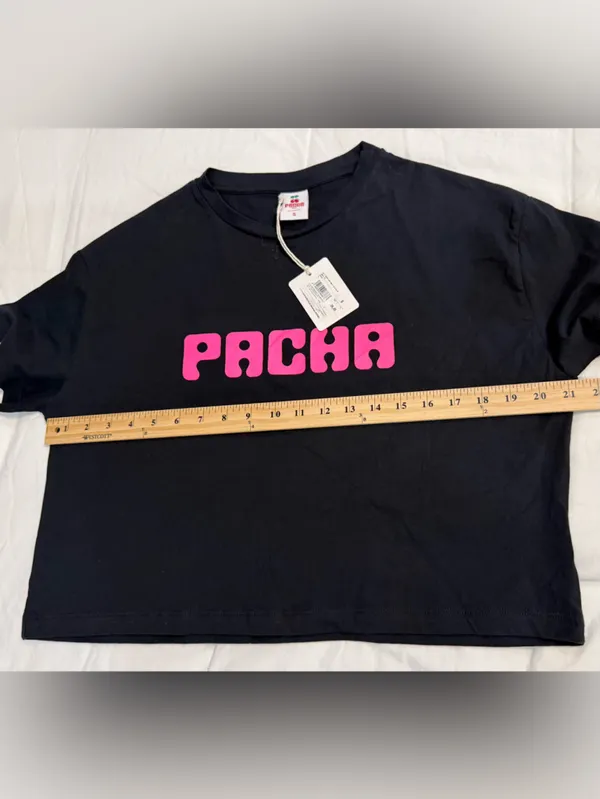 PACHA Black Crop Tee with Pink Logo Size S - Image 6