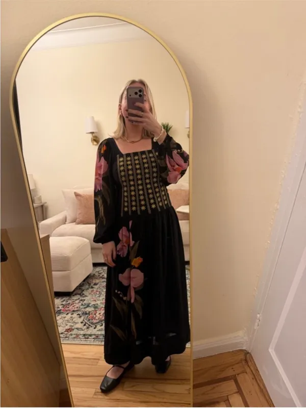Farm Rio Floral Embroidered Long Sleeve Midi Dress - Image 3