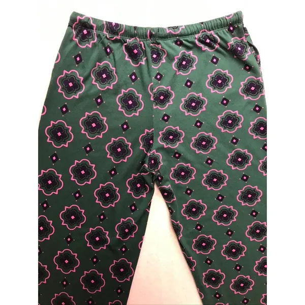 Room Service Pajama Set Women Small Green Pink Geometric Long Sleeve‎ - Image 14
