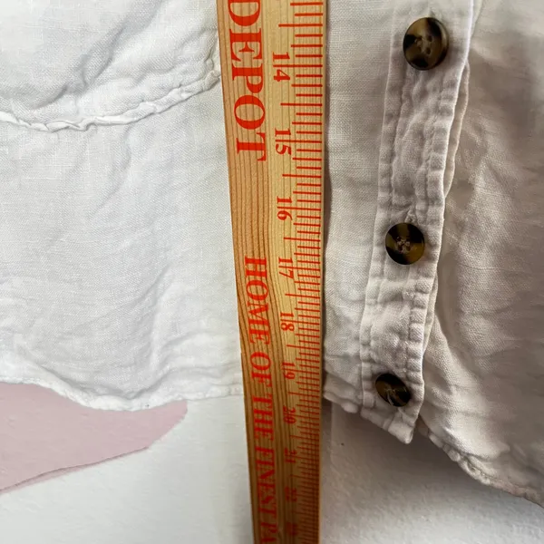 Zara Button Up Shirt Women's‎ Large White Linen Cropped Relaxed Fit Coastal Boho - Image 5
