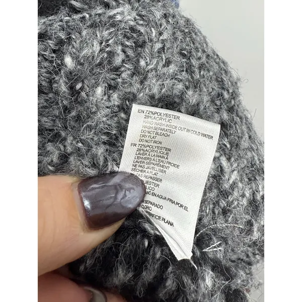 Evereve Fair Isle Fuzzy Knit Sweater Blue Gray Black Nordic Cozy Winter M - Image 10