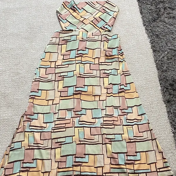 12th Tribe Geometric Block Print Maxi Dress in Beige, Mint & Terracotta Size L - Image 9