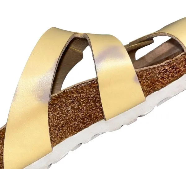 Birkenstock Birki’s Franca Popcorn Yellow Nubuck Leather Sandals size 8 narrow - Image 4