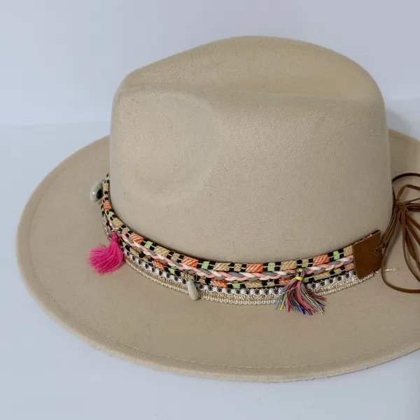 Boho Western Wool Fedora Rancher Hat with Tassels‎ Seashells Boho Festival - Image 8