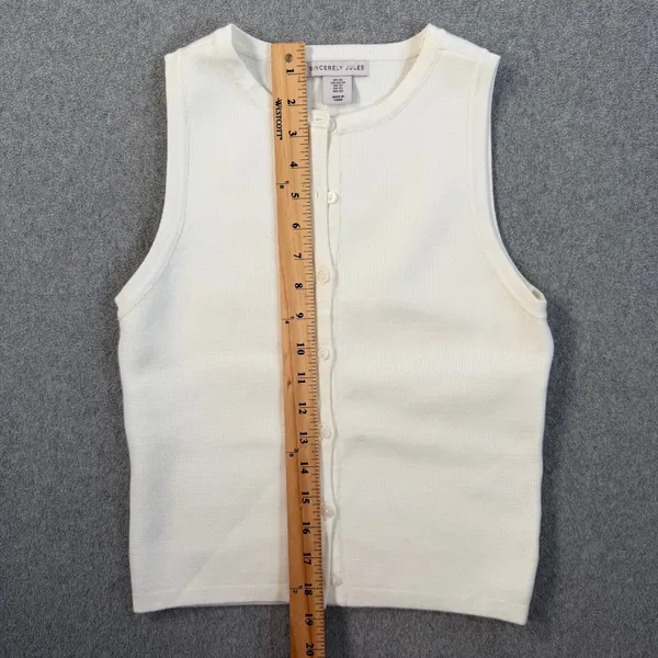 Sincerely Jules Rib Knit Button Front Tank Top Women's XS Ivory Sleeveless - Image 3