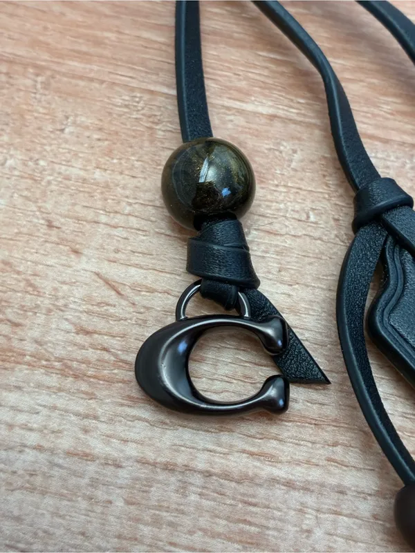 Coach Heritage Black Leather Loop Charm Keychain with Beads, Rexy Dinosaur, Dice - Image 11