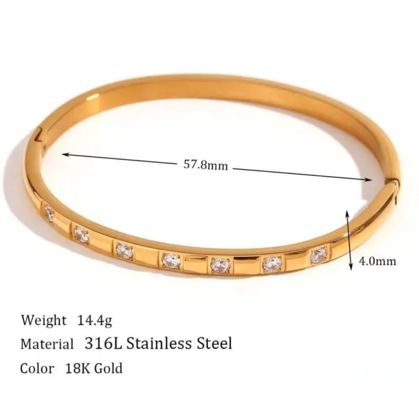 NEW Elegant Gold Plated 316L Bangle‎ Bracelet Square Simulated Diamonds, 6-9” - Image 7