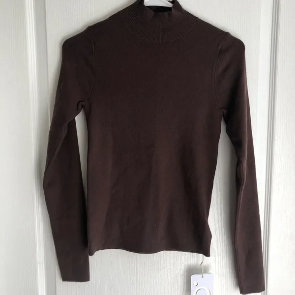 Commense Womens‎ Knit Top Size Medium Brown Long Sleeve Mock Neck Slim Fit NWT - Image 3