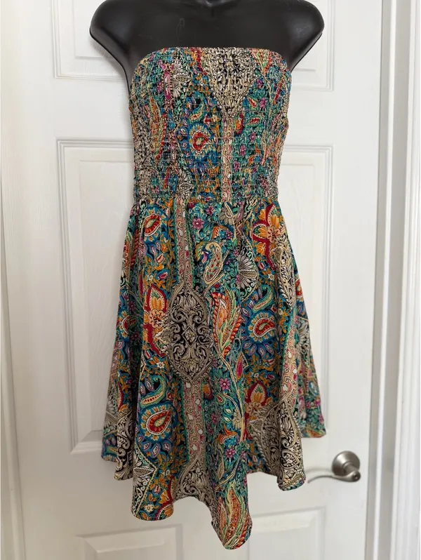 Multicolor paisley strapless dress Blue Size M - Image 8