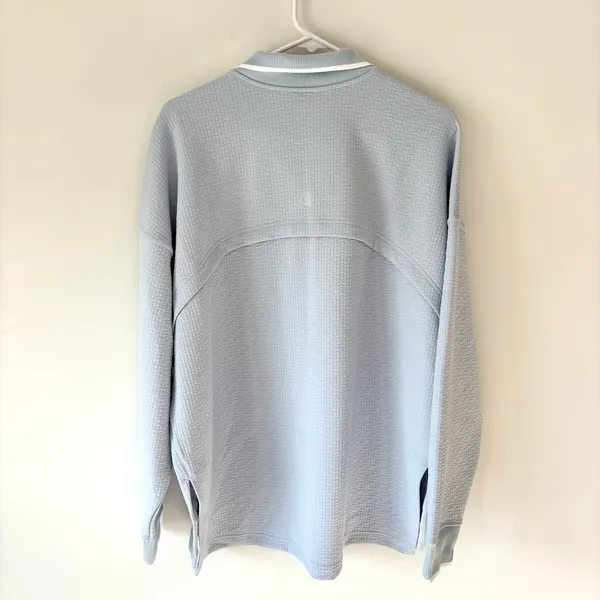 Lululemon Textured Long-Sleeve Polo Shirt Starch Blue White Athleisure Preppy - Image 11