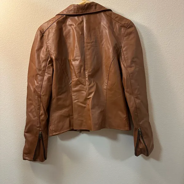 Cognac Brown Moto Crushed Leather with Zipper from Argentina Trendy and Chic - Image 2