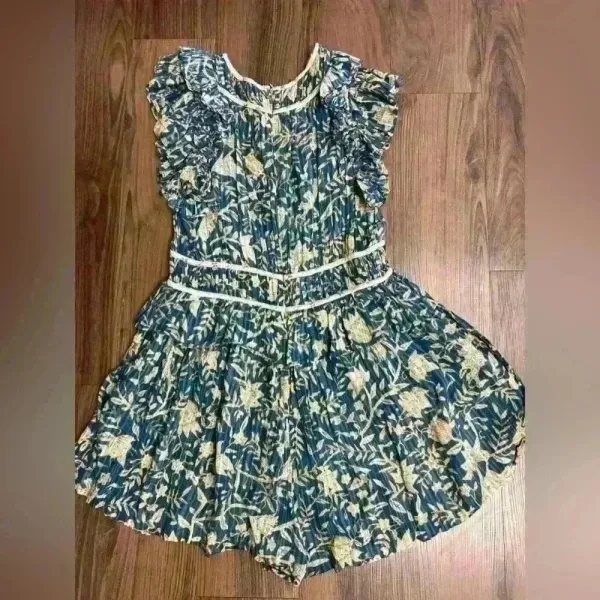 Ulla Johnson Romper Endah Playsuit Floral Retails $445 Bohemian Teal Fairy 6‎ - Image 4