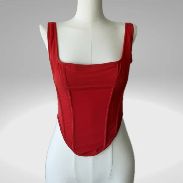 House of CB 'Edetta' Scarlet Mesh Corset Vibrant Red Top - Image 9