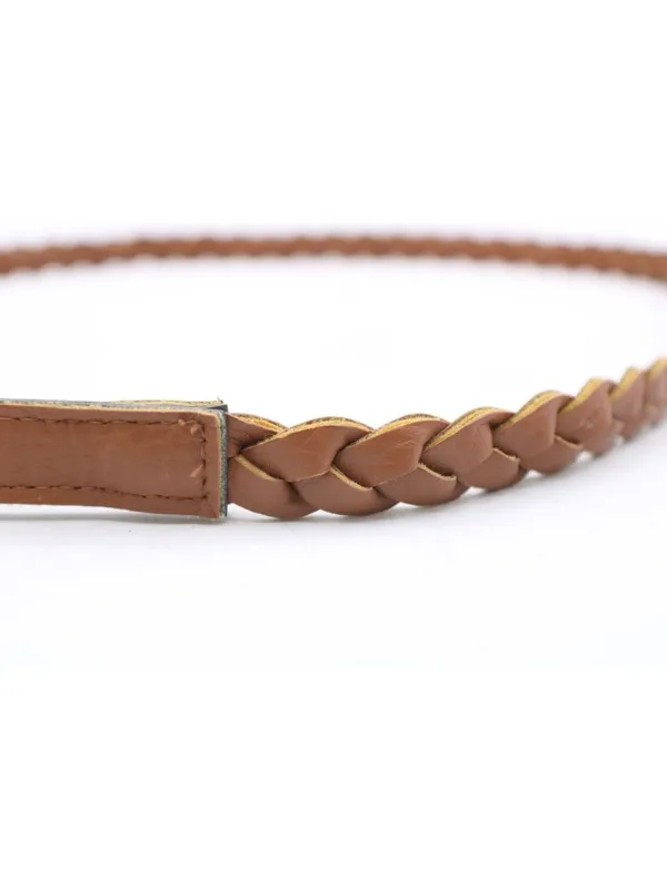 Brown Braided Vegan Leather Belt Thin w/ Ring Closure Boho Cottagecore Y2K Retro - Image 3