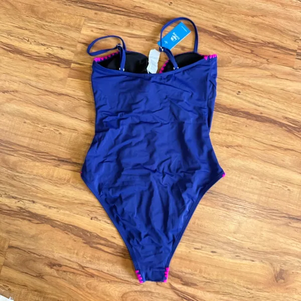 Cupshe Royal Blue Pink Trim‎ One Piece Swimsuit Keyhole Cutout Size M - Image 7