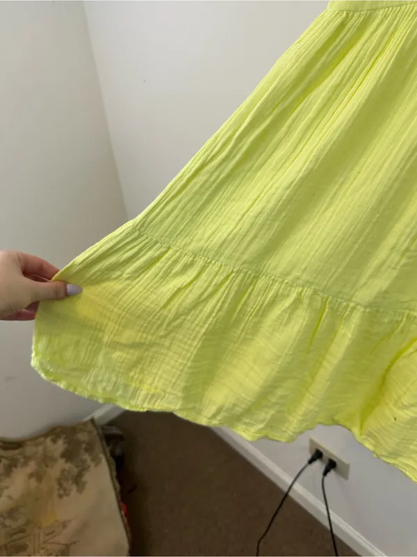 Ripcurl Lightweight Yellow V-Neck Gauzy Short Sleeve Tiered Mini Dress Size 2XL - Image 5