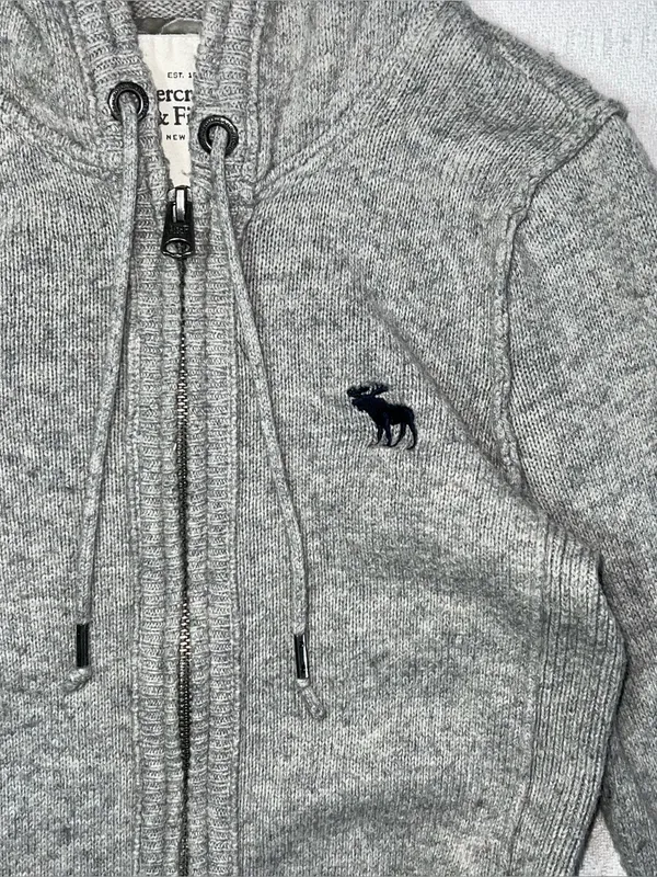 Abercrombie & Fitch Womens Full Zip Y2K Cable Knit Hoodie Size S Gray Preppy - Image 3