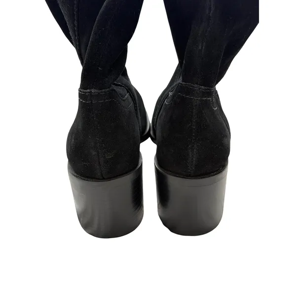 Steve Madden Romney Black Suede Block Heel Square Toe Western Boots Size 6M NEW - Image 5