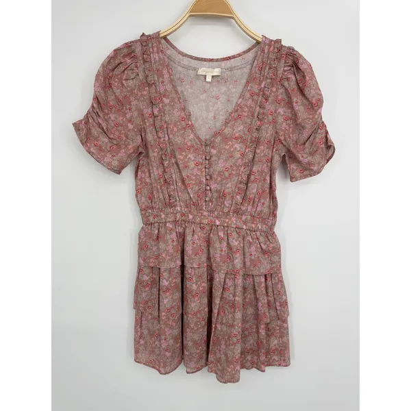 LoveShackFancy Roth Dress XS Pink Floral Cottagecore Boho Ruffle Tiered‎ Mini - Image 4