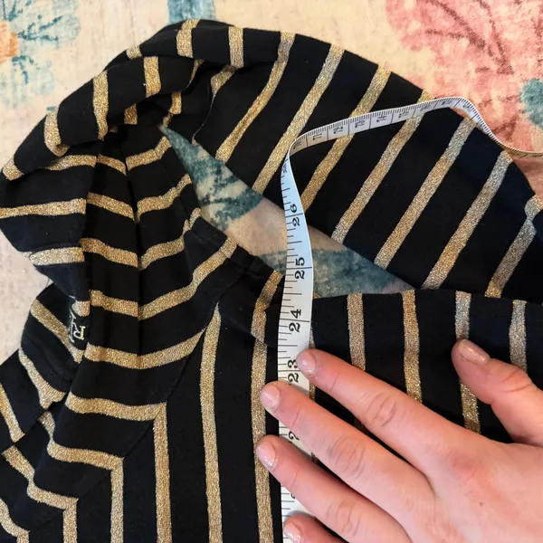 Lauren Ralph Lauren Black Gold Metallic Striped Long Sleeve‎ Pocket Top LRL - Image 5