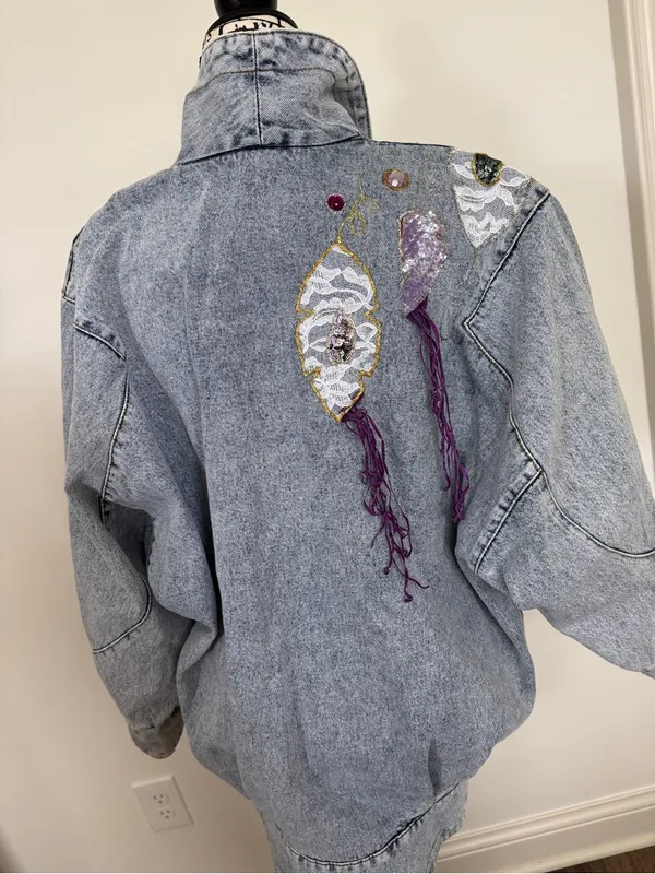 Apache by the west plus Denim Jean embellished Jacket very oversized small - Image 2
