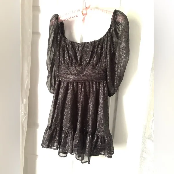 Lucy in the sky babydoll Sparkles Ruffle Mini Dress back bow tie cut out sz M - Image 10