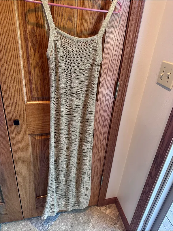 LOFT Beach Swimsuit Coverup Pointelle Sweater Maxi Gold New - Image 5