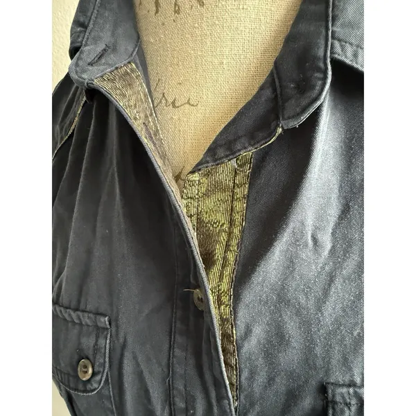 Free‎ People Off Campus Button Down Shirt Navy Metallic Size Small - Image 3