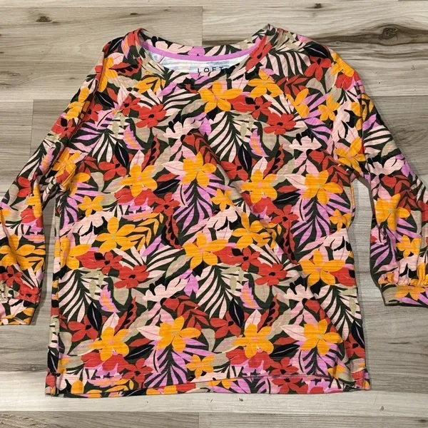 Loft Floral Tropical Floral 3/4 Balloon Sleeve Cotton Sweatshirt Women’s Medium - Image 2