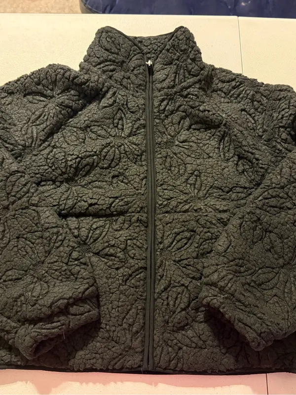 Roxy Blurry Cloud Full Zip Polar Fleece Floral Sherpa Mock Neck Black Medium NEW - Image 2