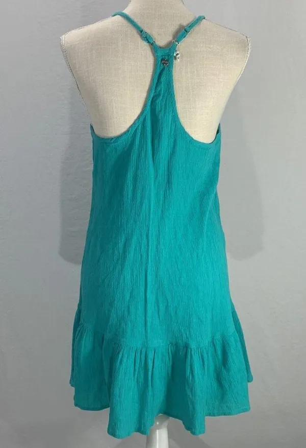 Teal Ruffled Embroidered Mini Sundress Size Large Jr - Image 9